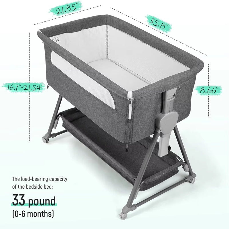 Bedside Baby Bassinet with Wheels and Storage Basket