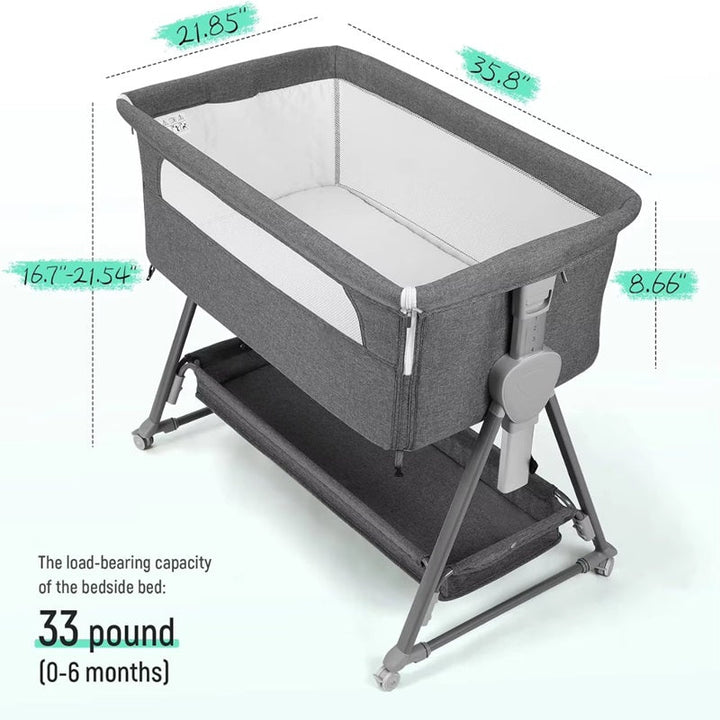 Bedside Baby Bassinet with Wheels and Storage Basket