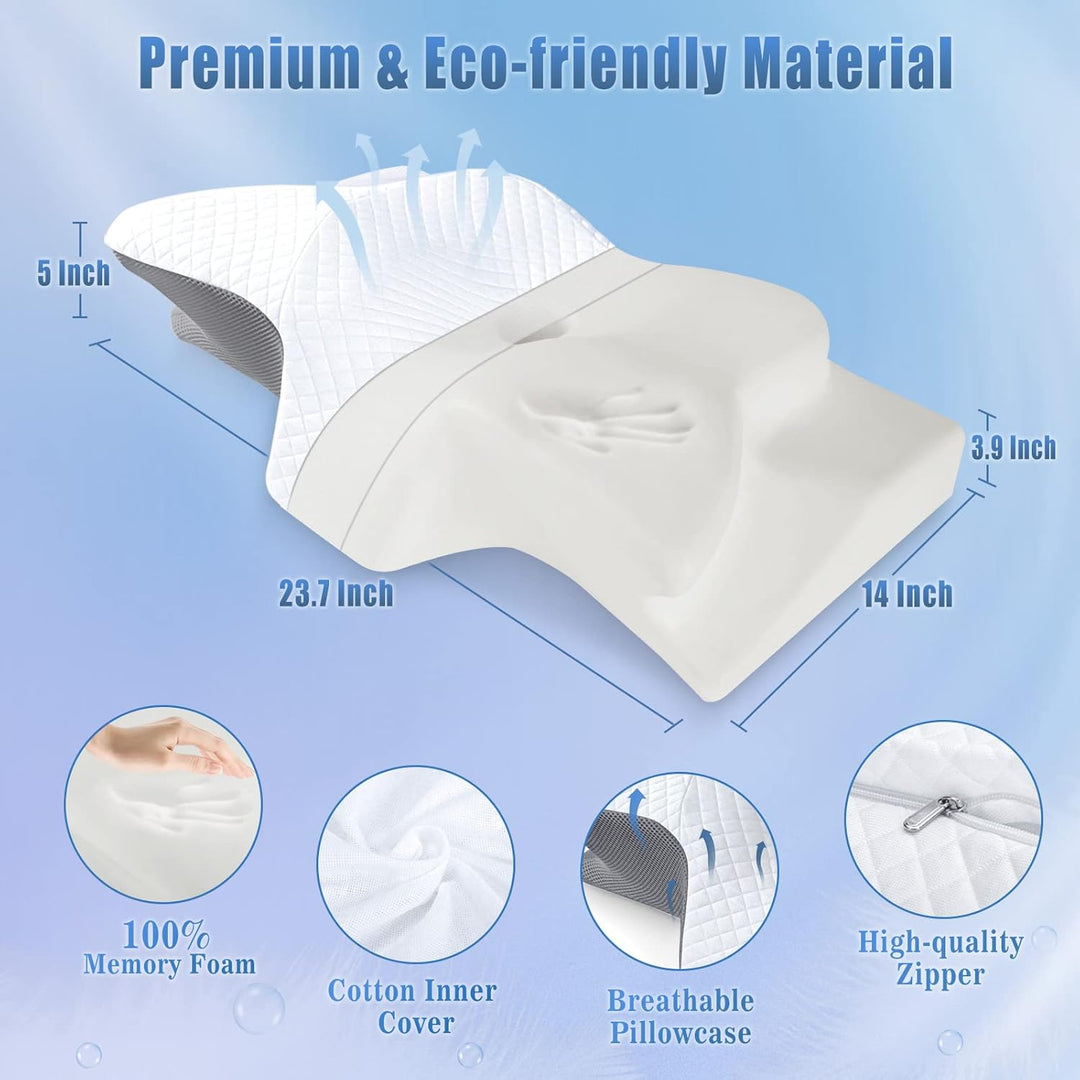 Orthopaedic Memory Foam Neck Pillow with Contoured Support and Washable Cover