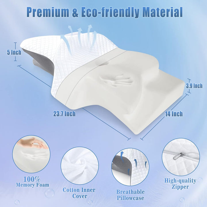 Orthopaedic Memory Foam Neck Pillow with Contoured Support and Washable Cover