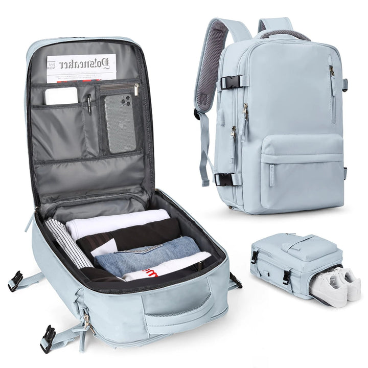 Travel Backpack with External Charging Port and Laptop Compartment, 35L Capacity