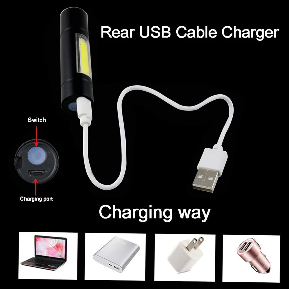 Rechargeable Mini Flashlight with COB Side Light, 3 Lighting Modes and USB Charging