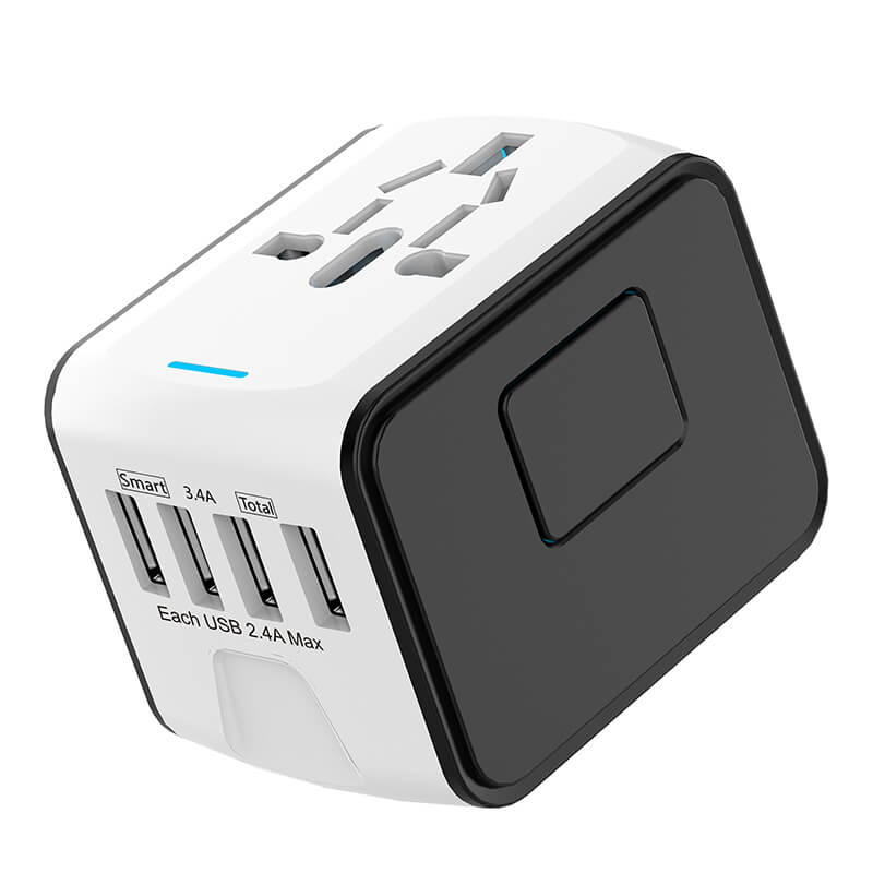 Universal Travel Adapter with Four Plug Types and Smart Charging, 100-240V