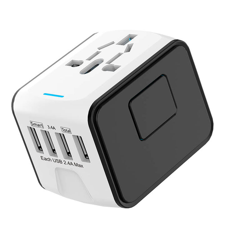 Universal Travel Adapter with Four Plug Types and Smart Charging, 100-240V