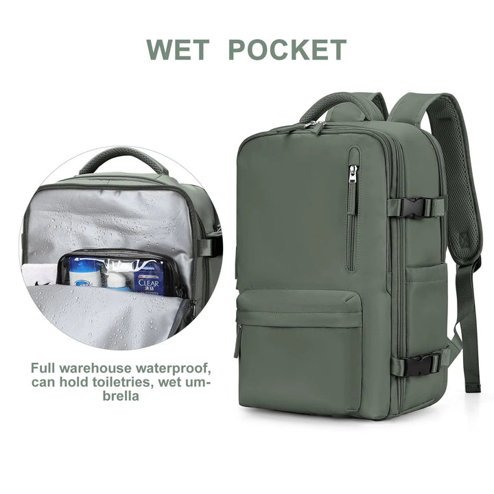 Travel Backpack with External Charging Port and Laptop Compartment, 35L Capacity