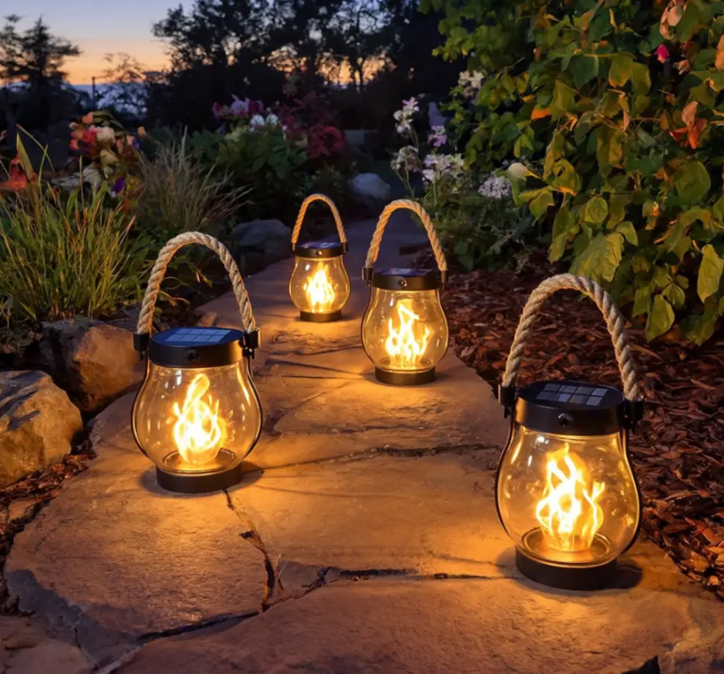 Solar Flame Light with Automatic Dusk Sensor and Flickering Effect, Waterproof