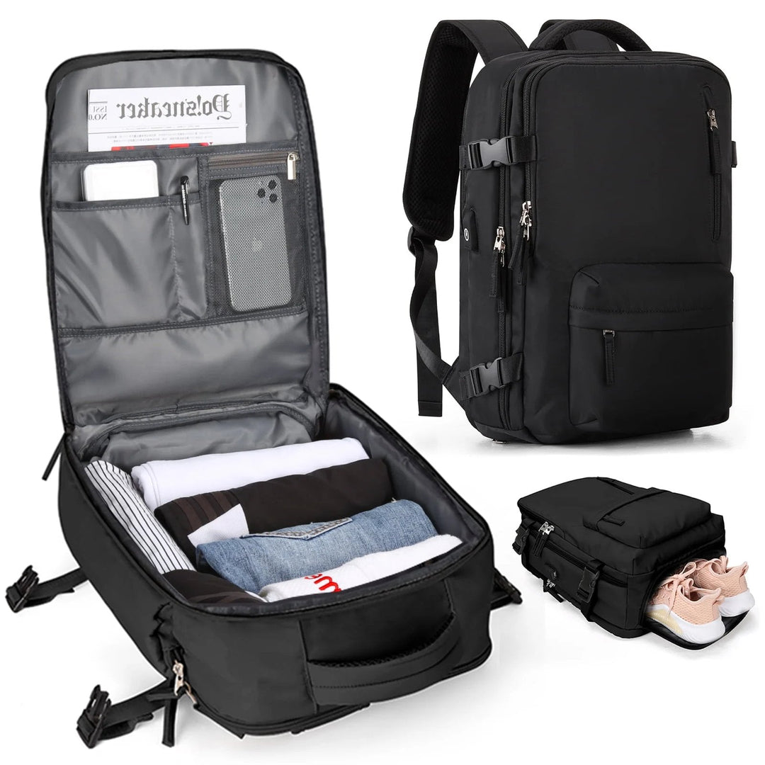 Travel Backpack with External Charging Port and Laptop Compartment, 35L Capacity