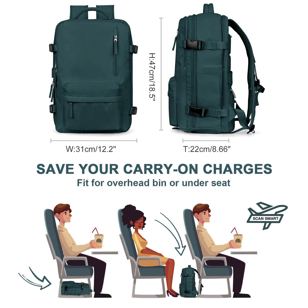 Travel Backpack with External Charging Port and Laptop Compartment, 35L Capacity
