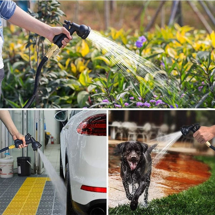 Expandable Garden Hose with 8-Spray Nozzle and Tangle-Resistant Design, 100ft Length