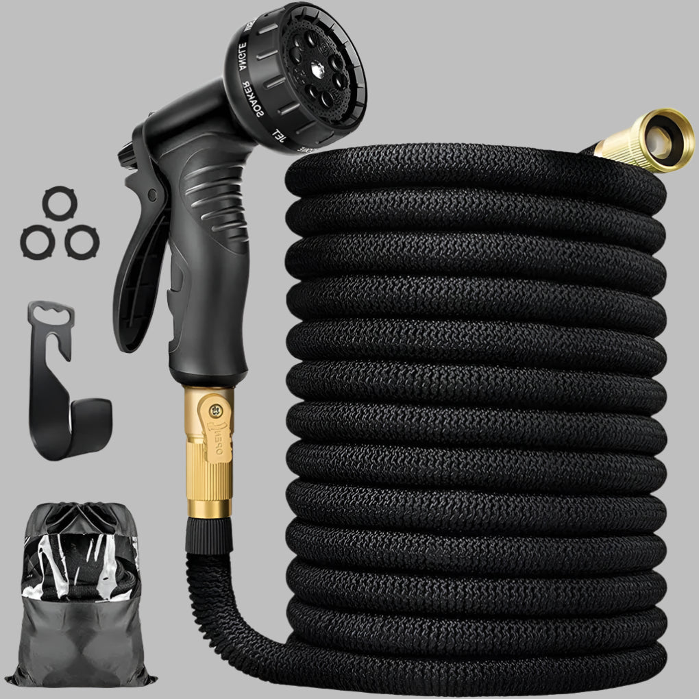 100 Foot Expandable Garden Hose with Triple Layer Latex Core and Brass Connectors