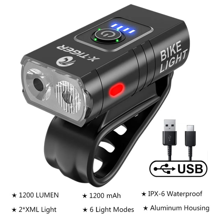 USB Rechargeable Bicycle Headlight and Rear Light for Mountain and Night Riding