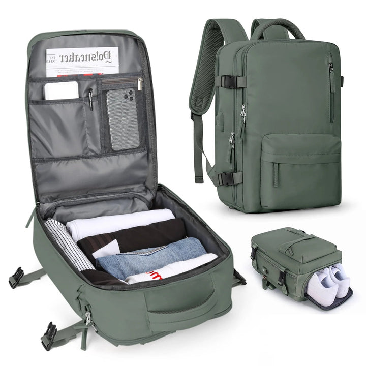 Travel Backpack with External Charging Port and Laptop Compartment, 35L Capacity