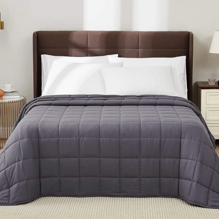 Weighted Blanket with Stitched Pockets and Breathable Zippered Cover, Textured Finish