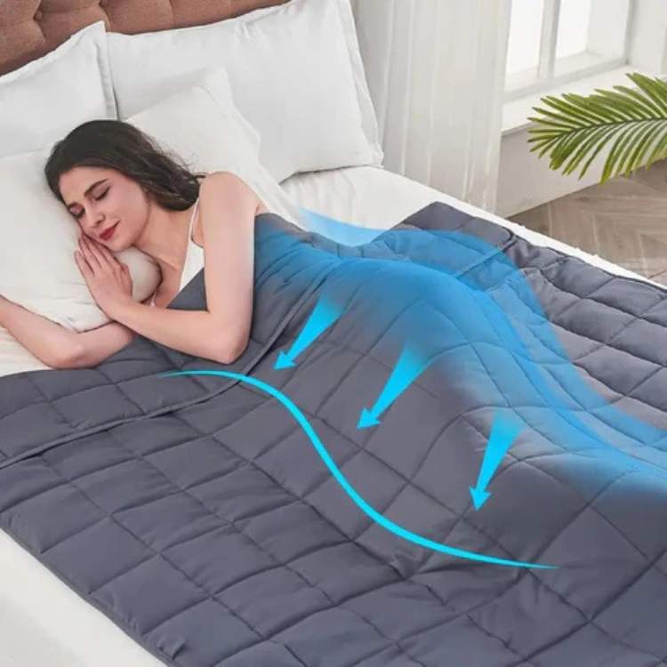 Weighted Blanket with Stitched Pockets and Breathable Zippered Cover, Textured Finish