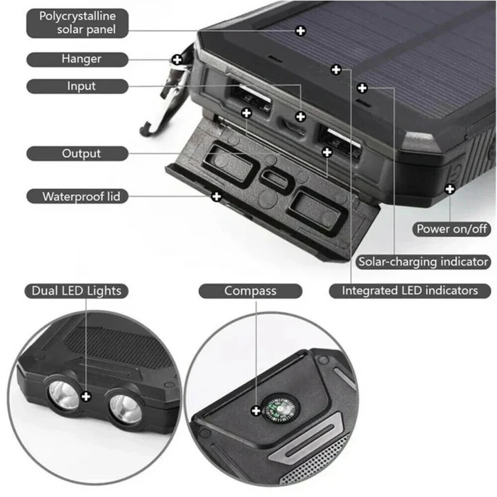 30,000mAh Solar Charger Waterproof Power Bank External