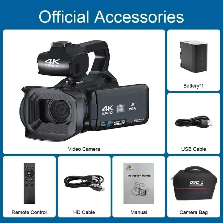 UHD 4K Camcorder for Vlogging with 18X Zoom and Rotating Touchscreen