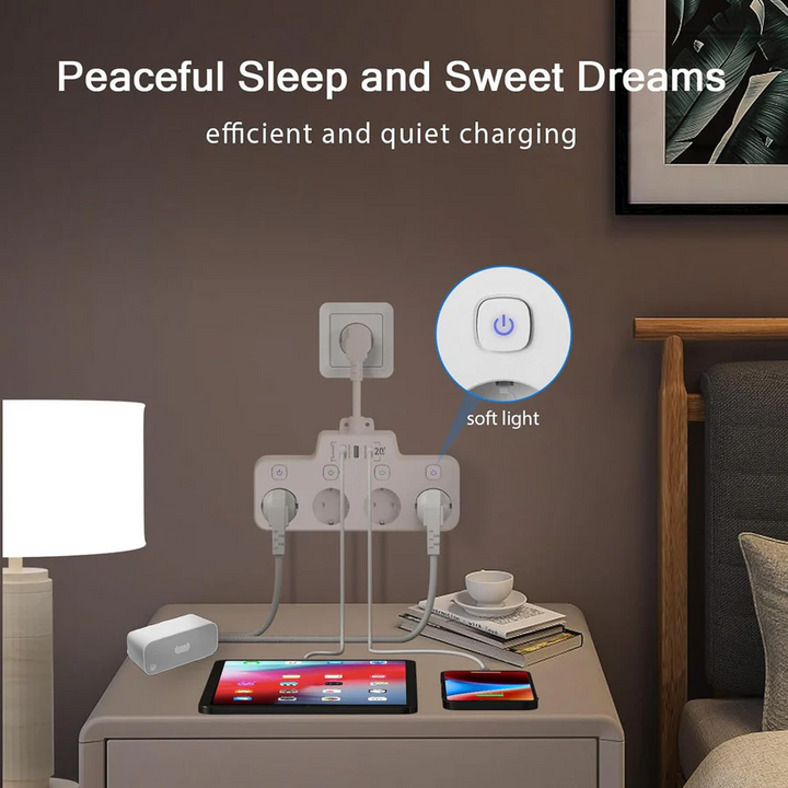 Wall Mounted Power Strip with Independent Switch 2 USB A and 1 USB C