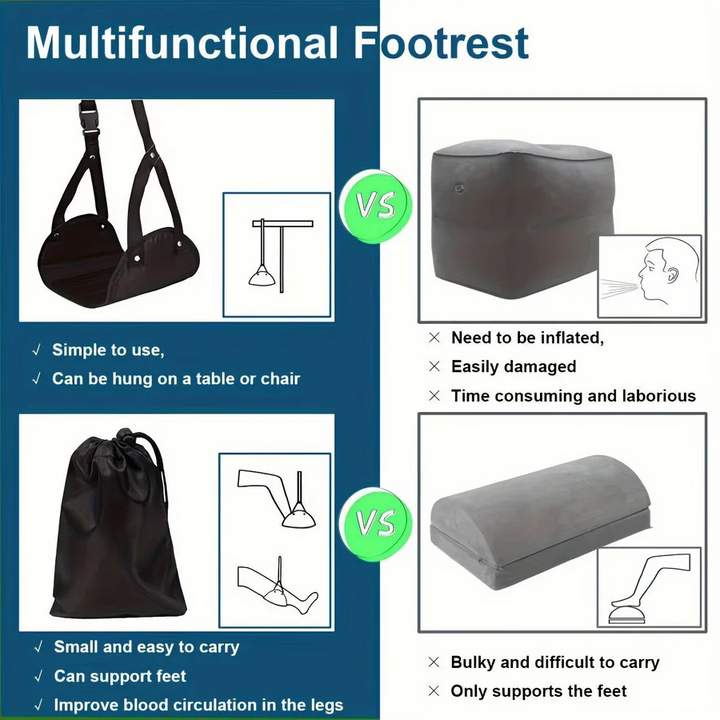 2-Pack Foot Hammock, Portable Travel and Under-Desk Leg Rest with Adjustable Straps