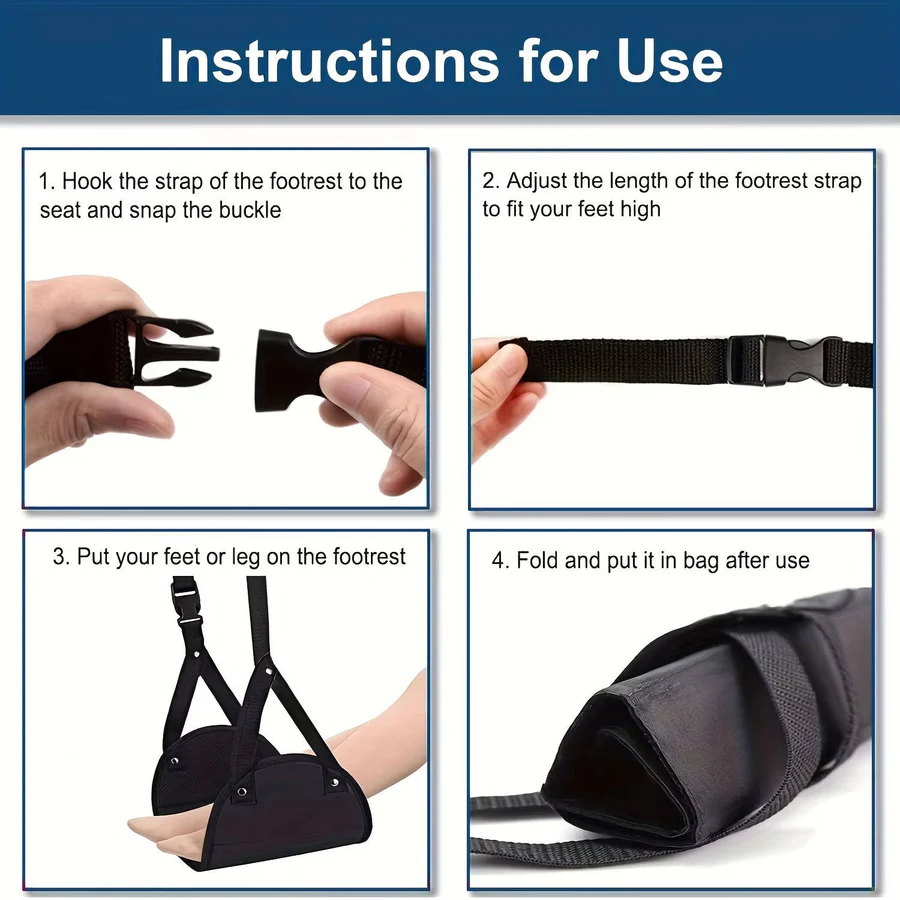 2-Pack Foot Hammock, Portable Travel and Under-Desk Leg Rest with Adjustable Straps