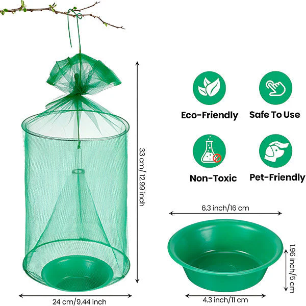 Reusable Fly Trap, Outdoor Hanging Fly Catcher, Chemical-Free and Washable