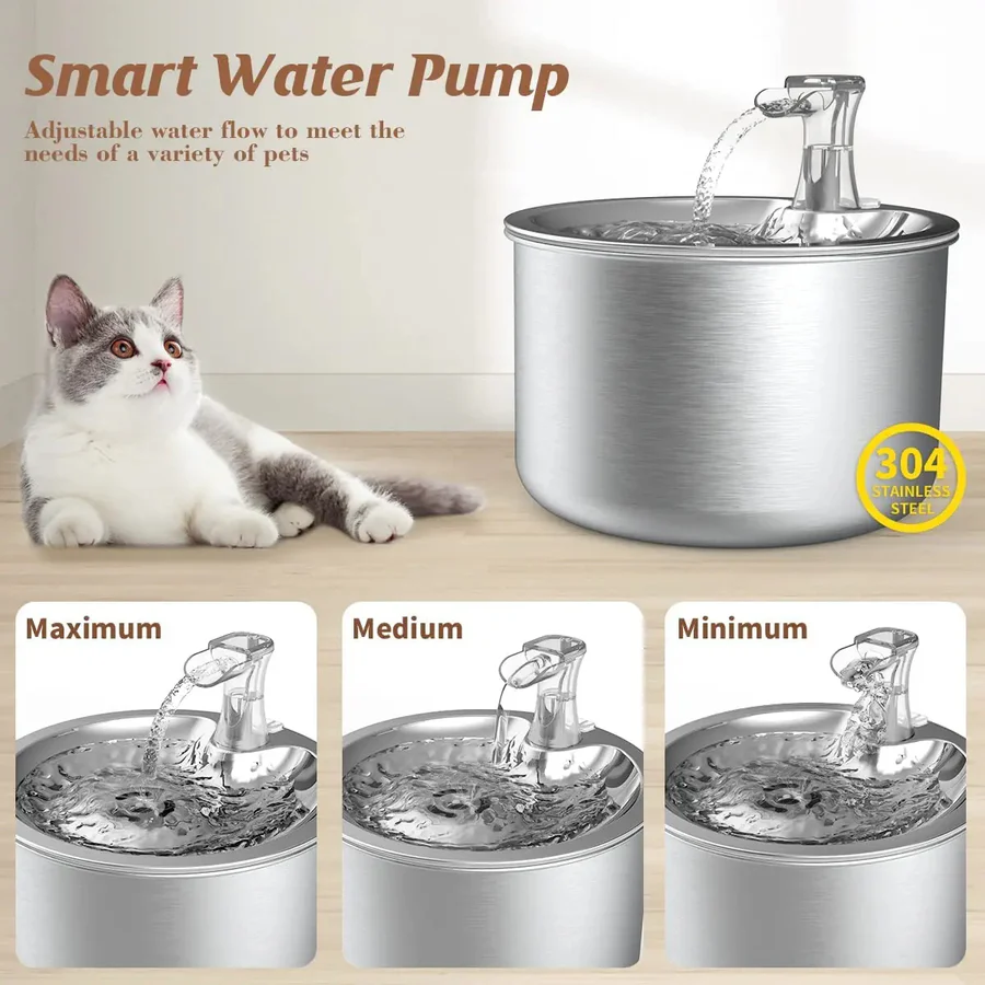PurrFlow Smart Cat Fountain Stainless Steel with Filter and Auto-Sensor