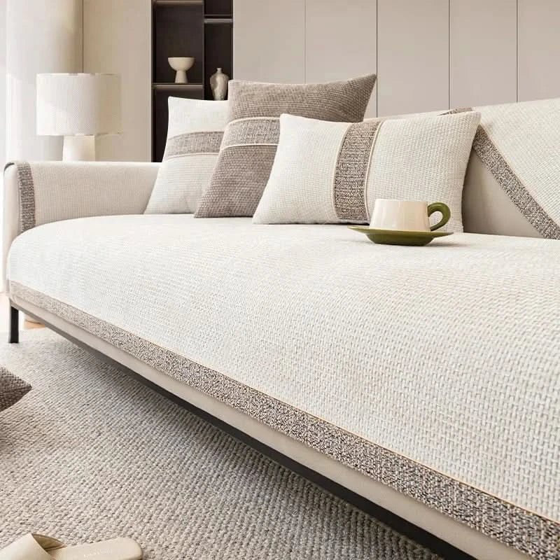 Polyester Sofa Cover with Non-Slip Backing and Machine Washable Care