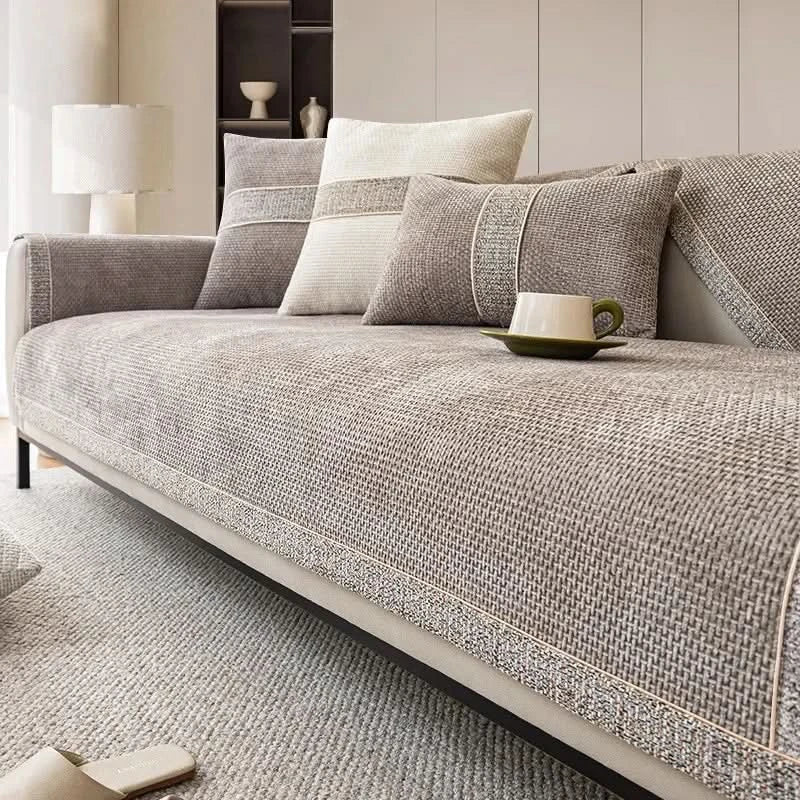 Polyester Sofa Cover with Non-Slip Backing and Machine Washable Care