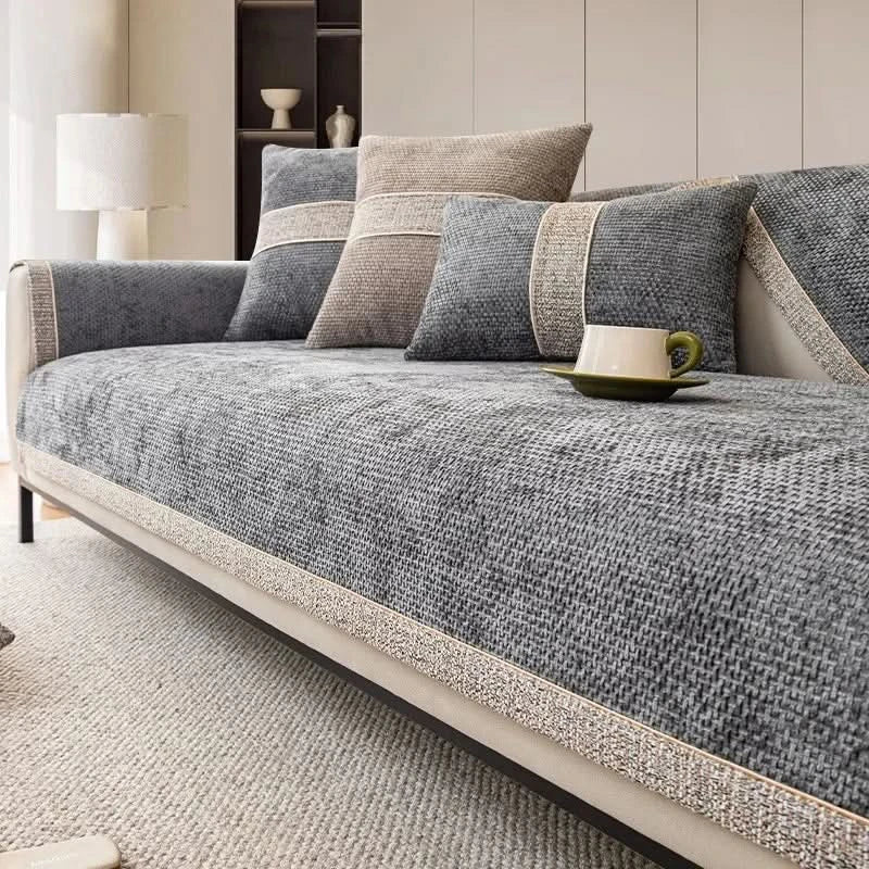 Polyester Sofa Cover with Non-Slip Backing and Machine Washable Care