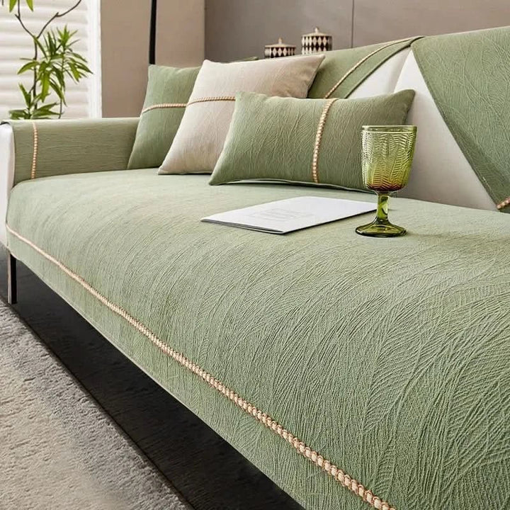 Polyester Sofa Cover with Non-Slip Backing and Machine Washable Care