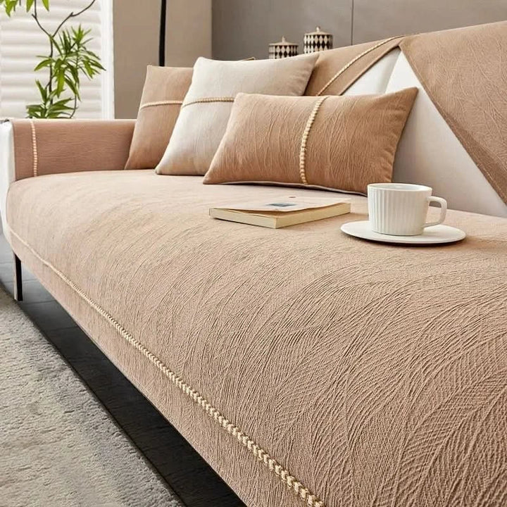 Polyester Sofa Cover with Non-Slip Backing and Machine Washable Care