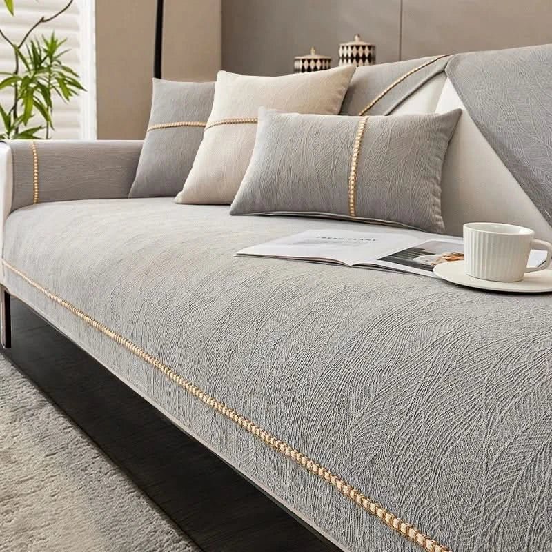 Polyester Sofa Cover with Non-Slip Backing and Machine Washable Care