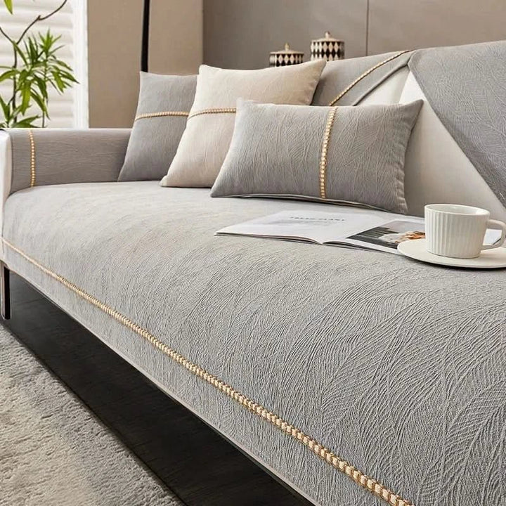Polyester Sofa Cover with Non-Slip Backing and Machine Washable Care