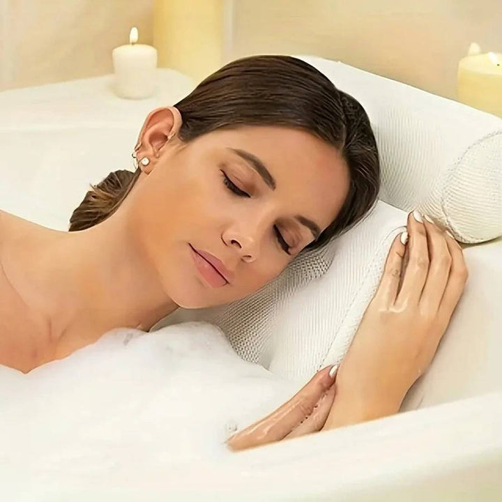 Bath Pillow With Anti-Slip Suction Cups for Neck and Back Support