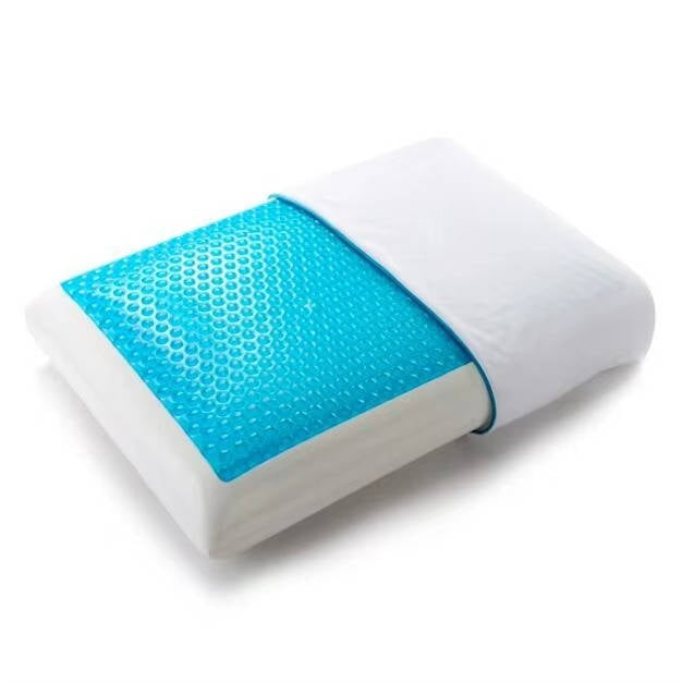 Medium Contoured Gel Memory Foam Cooling Pillow, Ergonomic Knitted Neck and Shoulder Support for Back, Stomach, and Side Sleepers