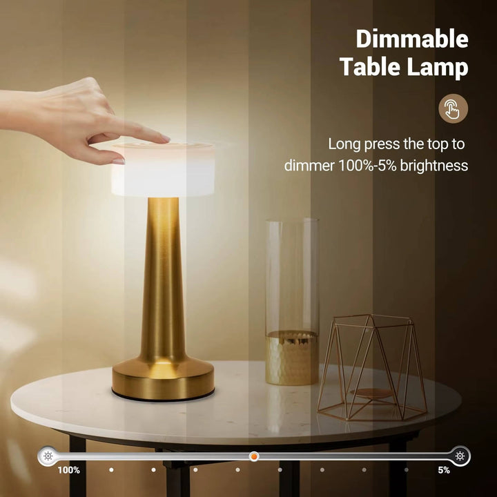 Cordless Table Lamp Rechargeable LED, Metal Accent Lamp for Dining Table Living Room Ambient Lighting