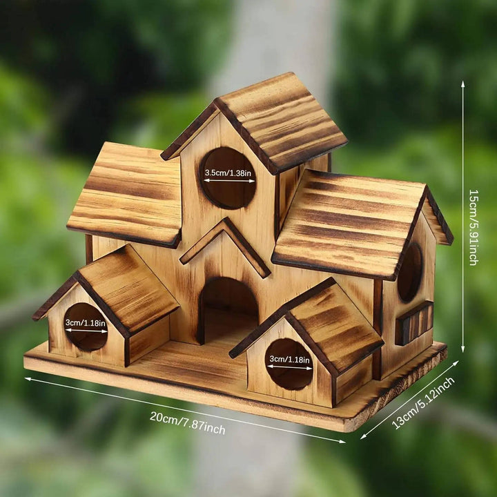 Natural Wooden Bird House, Hanging Bird Feeder Villa for Outdoor Garden and Yard, Decorative Wild Bird Nest