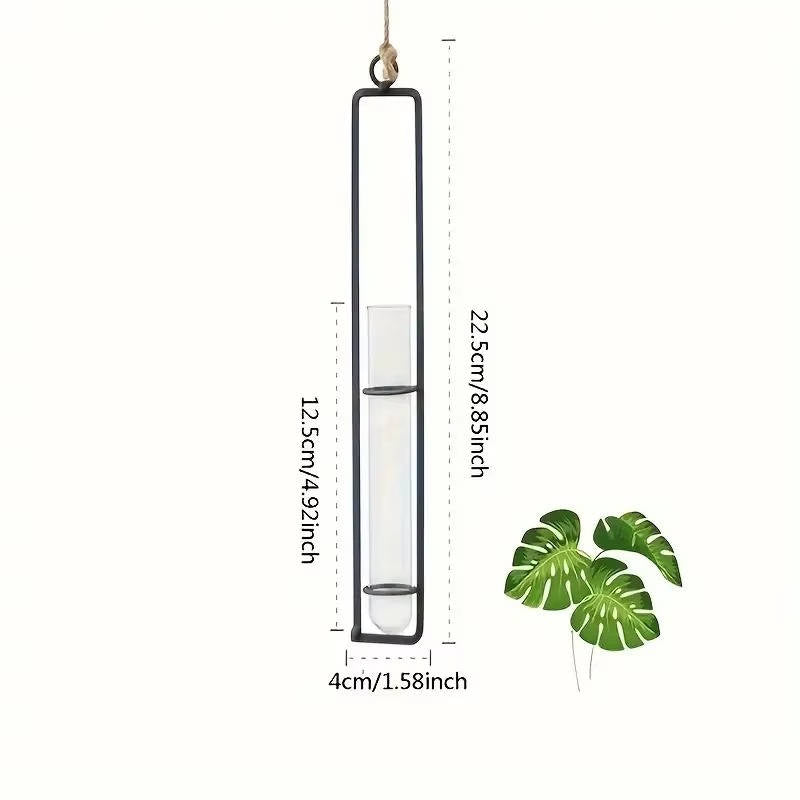 Wall Hanging Propagation Station, Glass Test Tube Planter with Metal Frame and Rope for Indoor Plant Cuttings