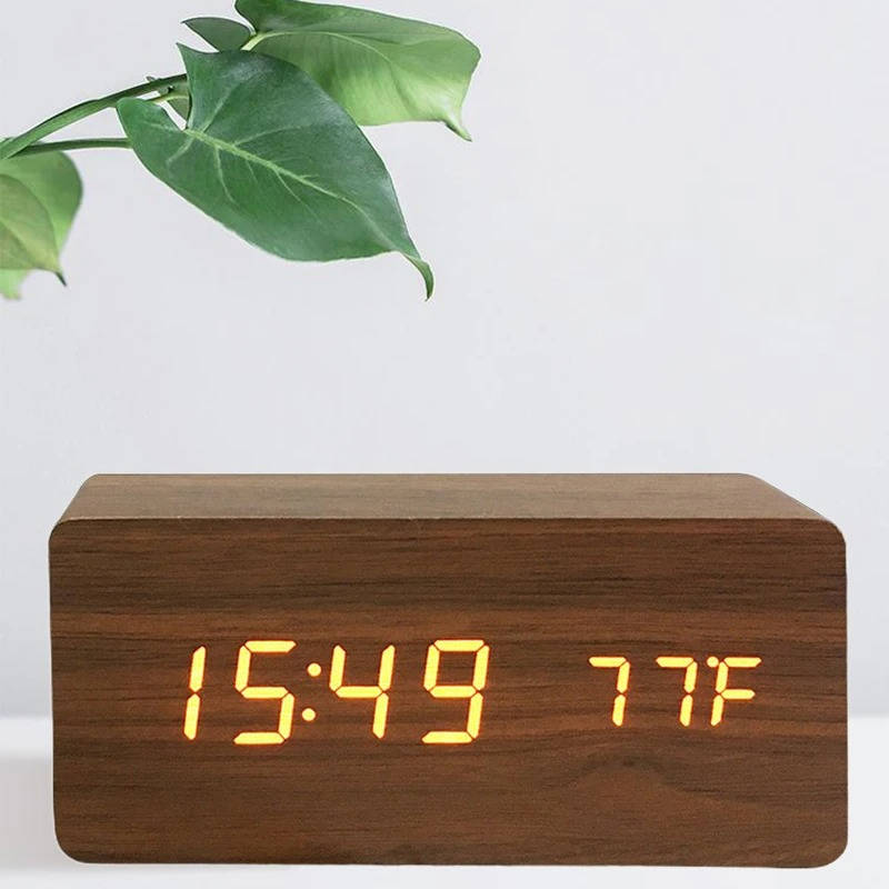 Wooden Digital Alarm Clock with Sound Control and Digital Display