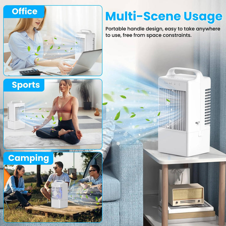 Personal USB Air Cooling Fan, Mini Desktop AC Unit with colourful Ambient Light, 4 Wind Speeds and Intelligent Timer