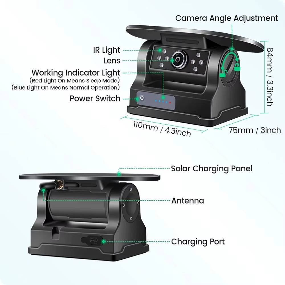 Wireless Solar Backup Camera Kit, HD 1080P 7 Monitor for RV Truck Trailer Camper