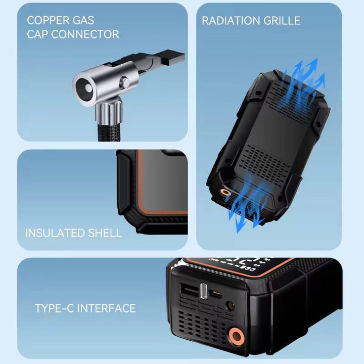Portable Car Jump Starter 6000A, 16800mAh 12V Battery Booster with Air Compressor 150 PSI Tire Inflator, LED Light for Gas 10.0L Diesel 9.0L
