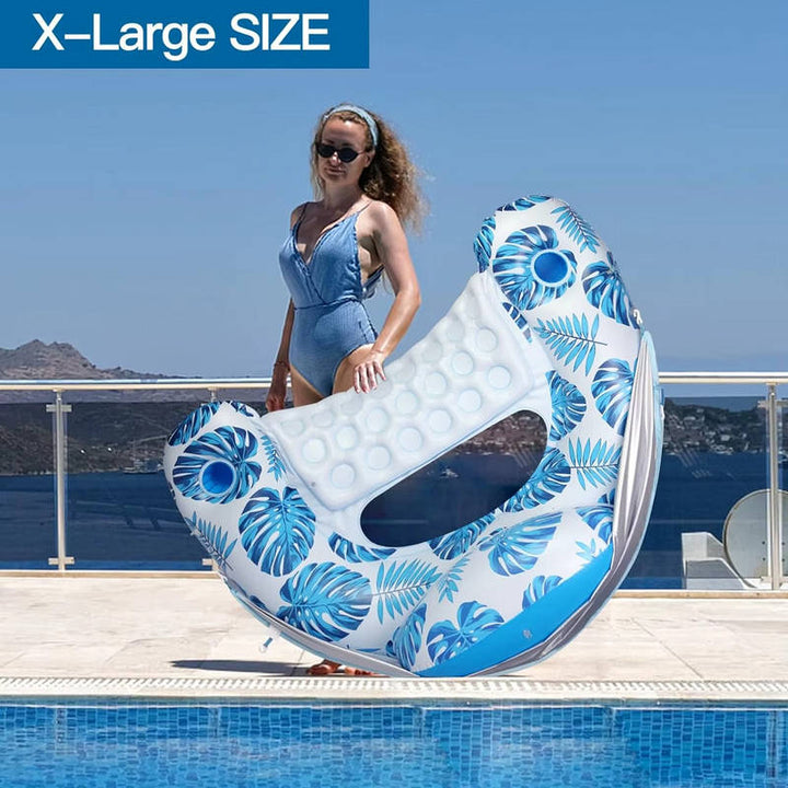 Adult Pool Float Chair with Canopy, Inflatable Lounge Float with Cup Holder Headrest Adjustable Sun Shade