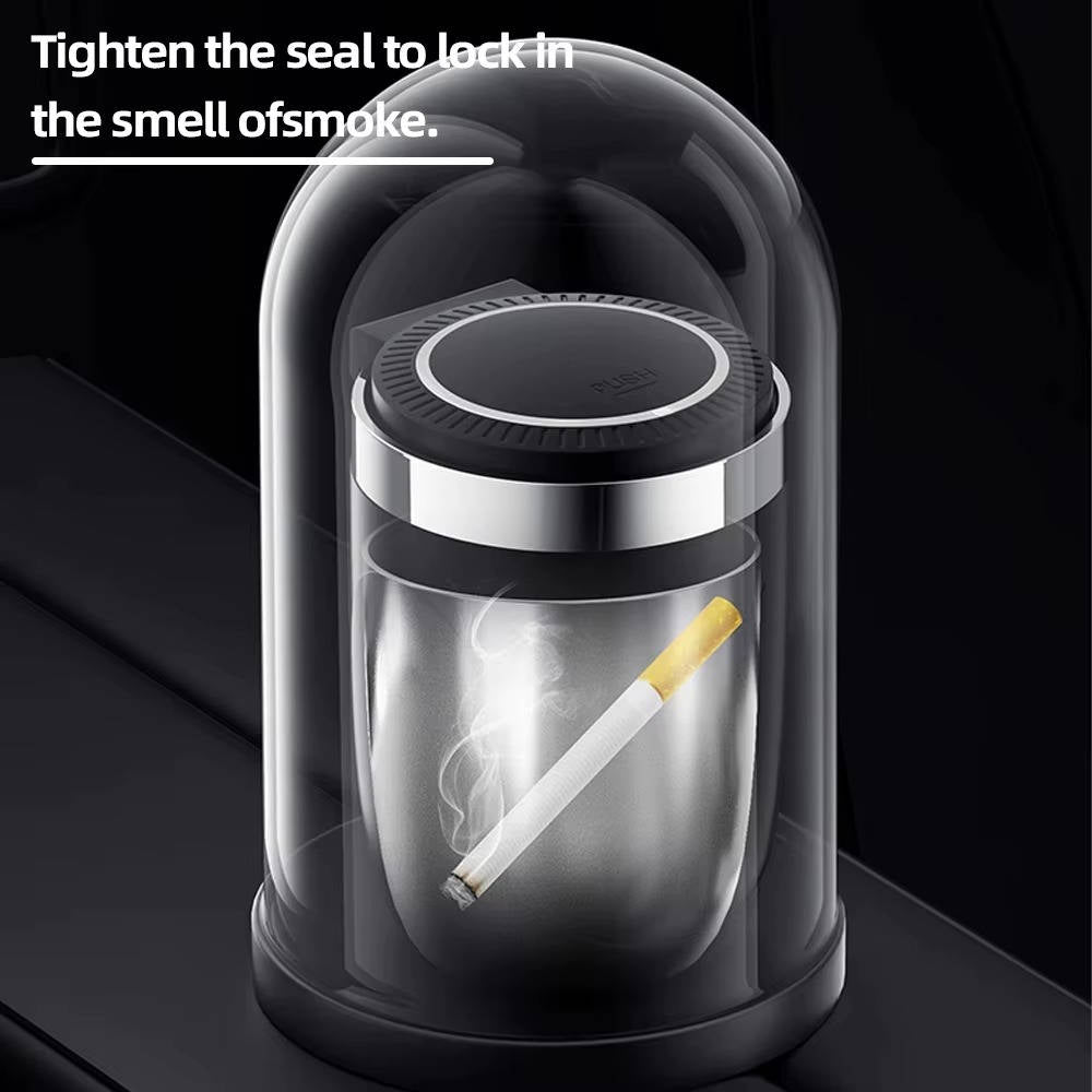 Smokeless Car Ashtray with Lid Led Light, Cup Holder Size, Portable, Auto Open, Odor Free