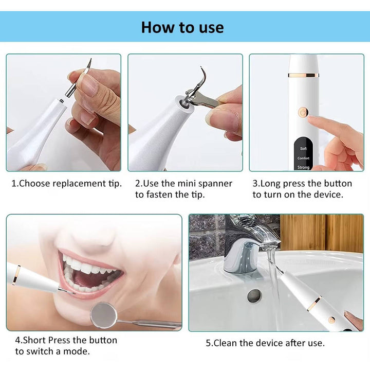 Electric Dental Teeth Calculus and Tartar Remover Kit, 5 Adjustable Modes with Led Light