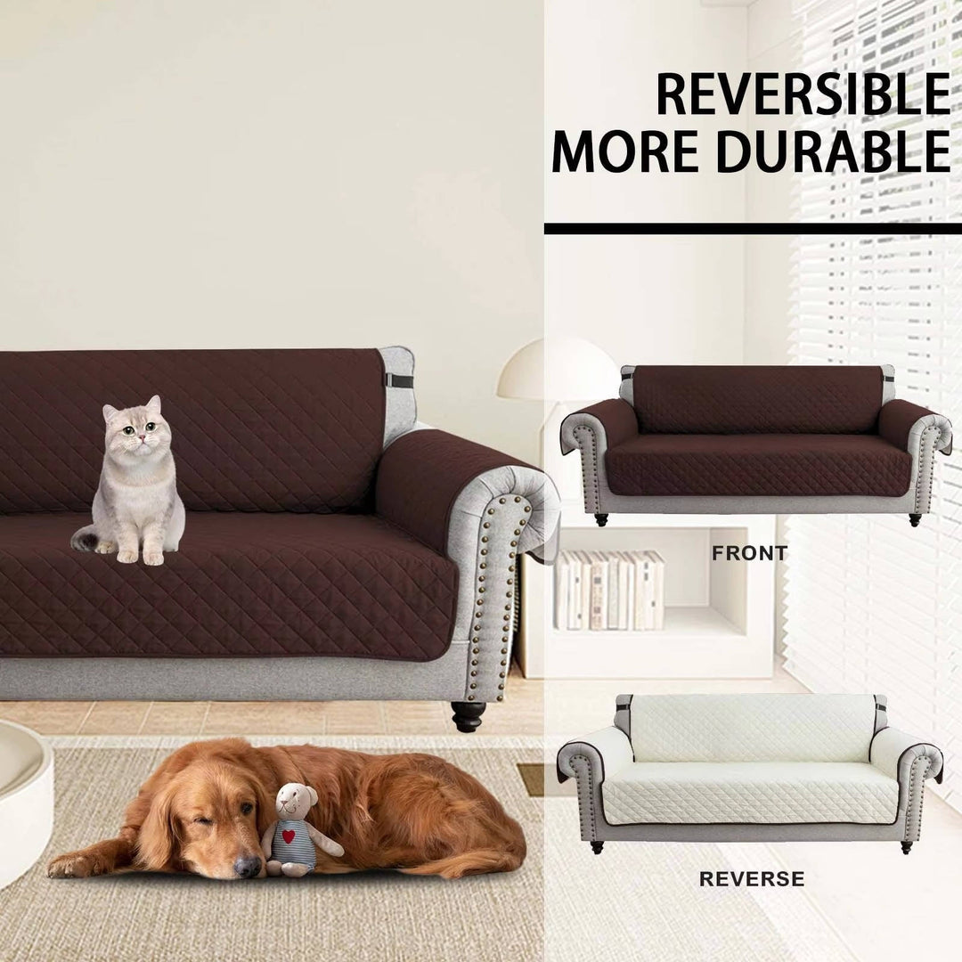 Reversible Sofa Cover for 3 Cushion Couch, Water Resistant Pet Protector with Elastic Straps