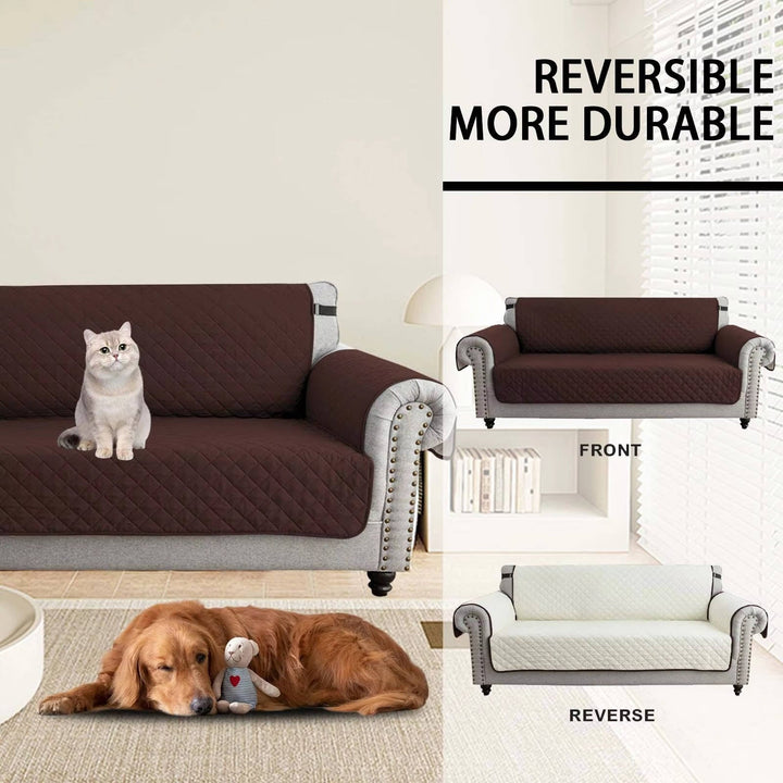 Reversible Sofa Cover for 3 Cushion Couch, Water Resistant Pet Protector with Elastic Straps