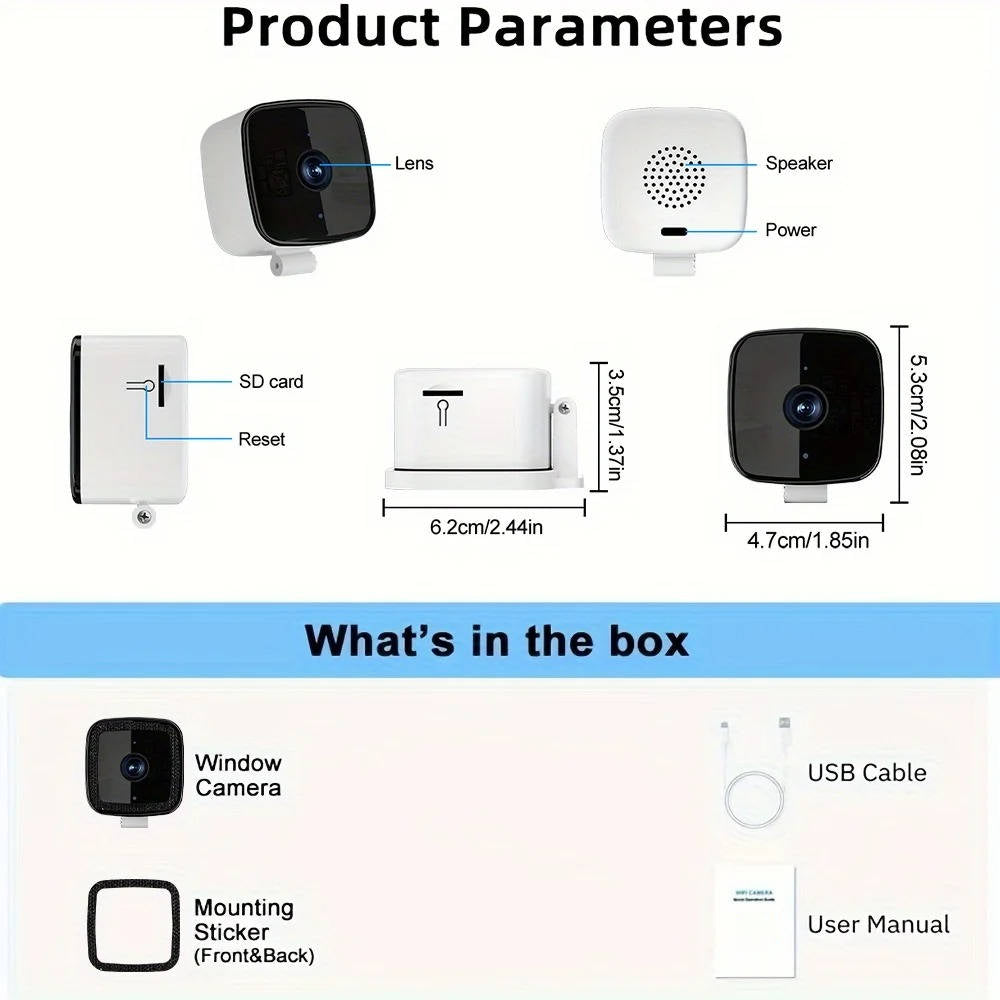 1080P Wifi Window Camera, Indoor Home Security Baby Monitor Camera, Night Vision, Two Way Audio, 32G