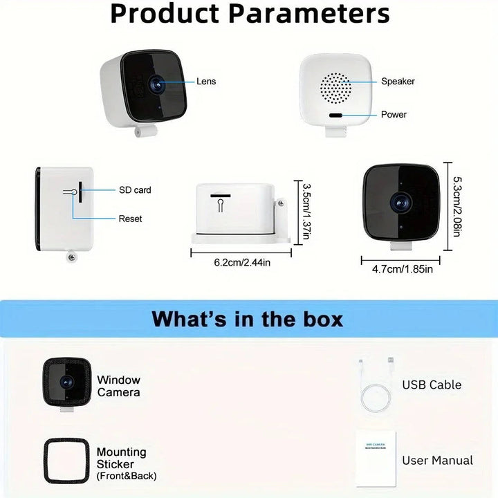 1080P Wifi Window Camera, Indoor Home Security Baby Monitor Camera, Night Vision, Two Way Audio, 32G