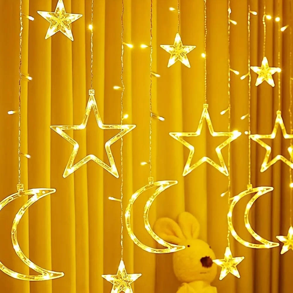 Star and Moon LED Curtain String Lights Lights, 138 inch