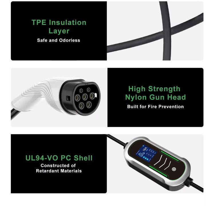 Portable EV Charger 7kW 32A Type 2, Electric Car Charging Station Fast Charging Cable for Home Travel